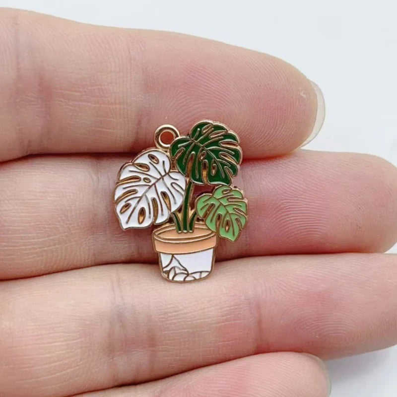 10pcs Women's Potted Plants Enamel Pendant Alloy Pendant DIY Earrings Necklace Jewelry