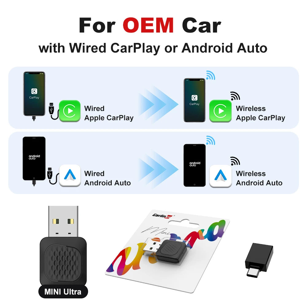 CarlinKit Wireless CarPlay Adapter Mini Ultra 2air Android Auto Box Plug and Play Wired To Wireless USB Dongle WiFi Auto Connect