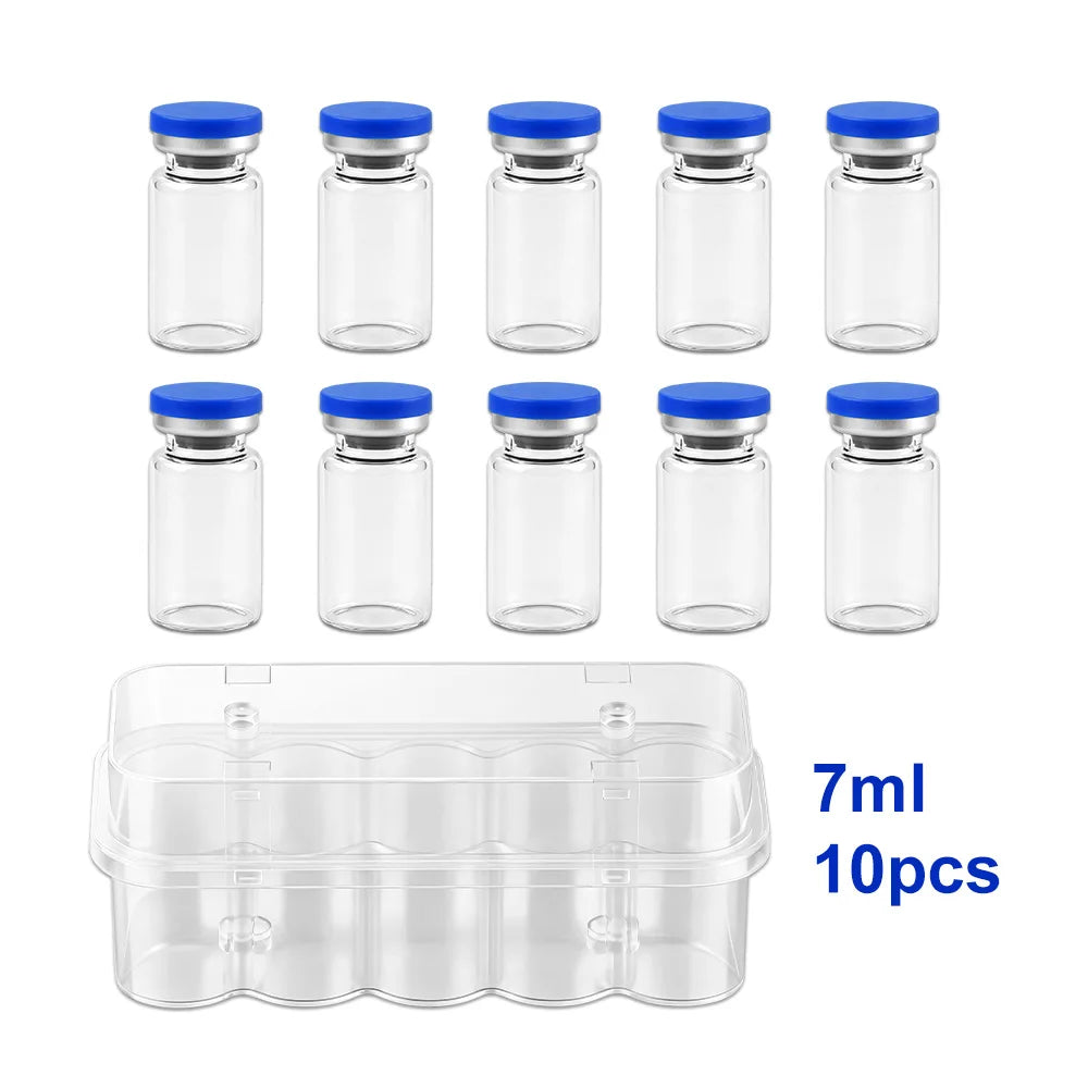 3/5/7/10ml Glass Vials for Injections,Thickened Sterile Empty Vials Sealed with Rubber Stopper for Injections with Sealed Cap