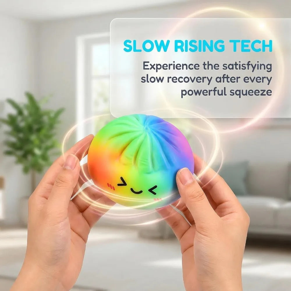 Rainbow Color Dumpling Squishy Toy with Bamboo Slow Rising Stress Relief Fidget Ball Soft Squeeze Toys for Adults & Kids