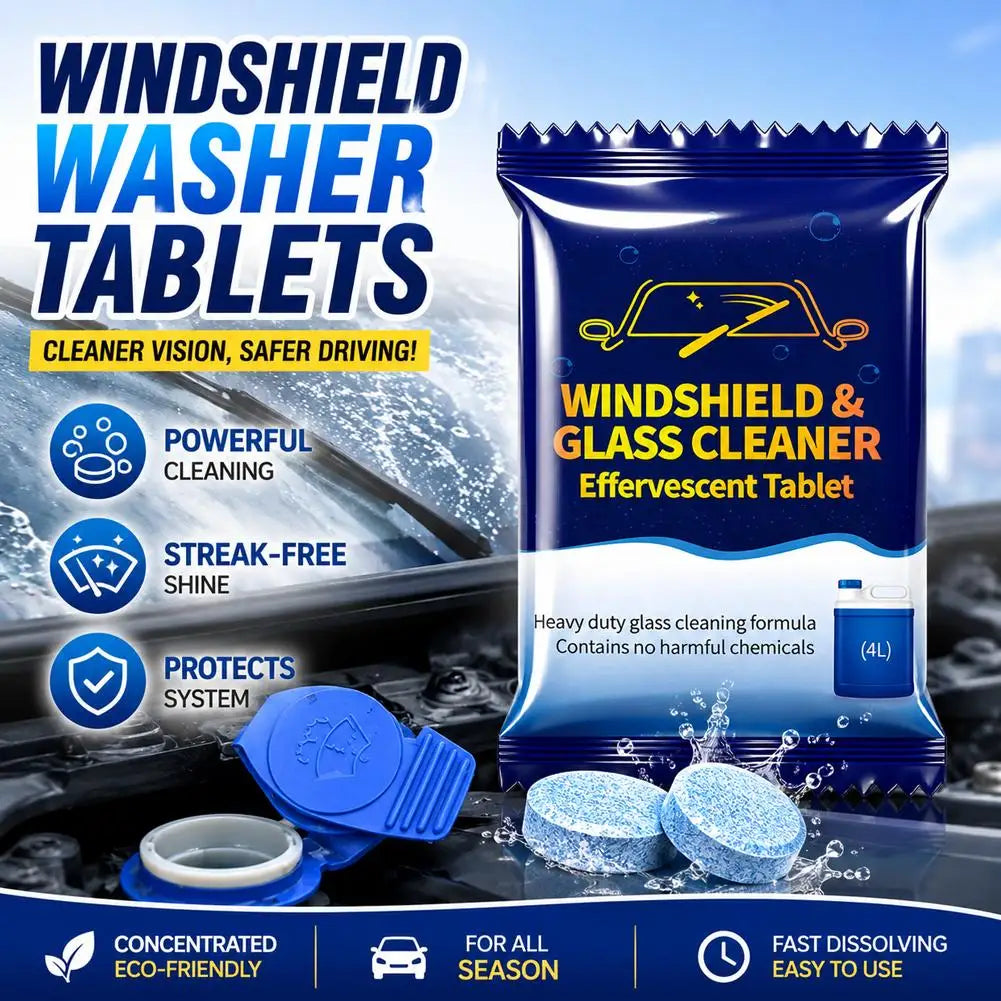 Car Windshield Cleaner Effervescent Tablets Solid Concentrated Washer Fluid For Auto Glass Oil Film Removal All Season
