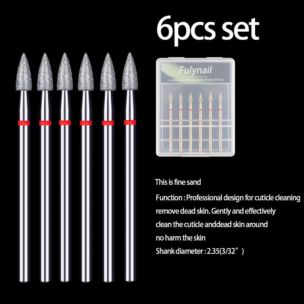 6Pcs/Set Diamond Nail Drill Bit Manicure Burr Cuticle Dead skin Clean Electric Milling Cutters  Manicure Drill Accessory