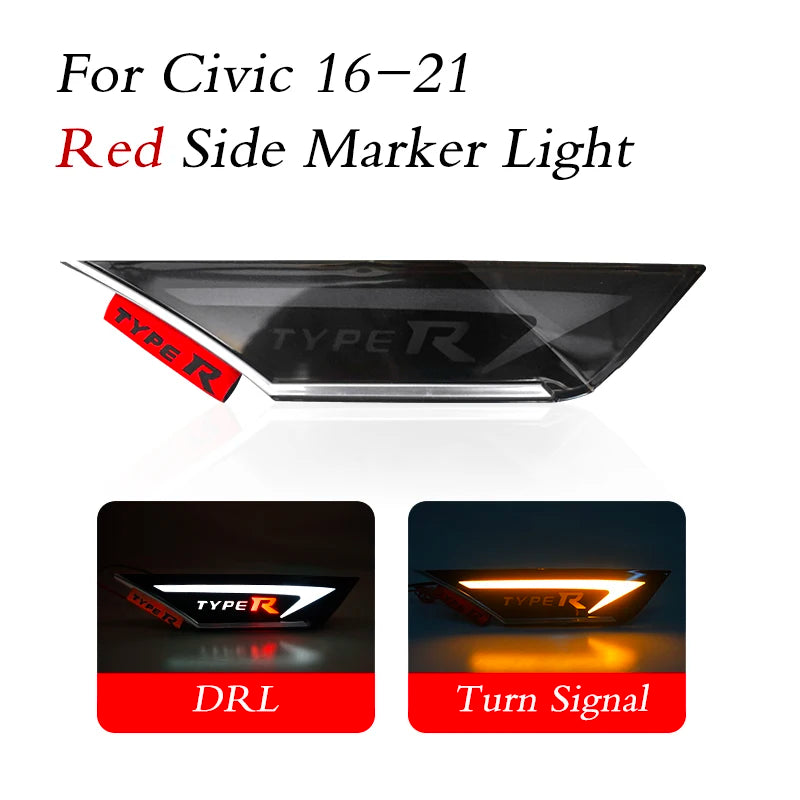 2 PCS LED Marker Side Lamp Daytime Running Light For Honda Civic 10th Gen 2016-2021 Hatchback Type R Si Turn Signal Light