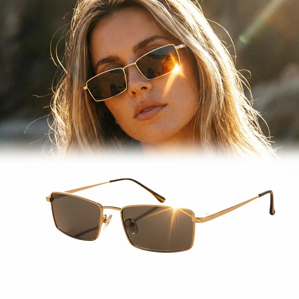Fashionable Metal Square Small Frame Sunglasses High-End Street Style Sun Shading Retro Eyewear for Trendy Look Hiking Glasses