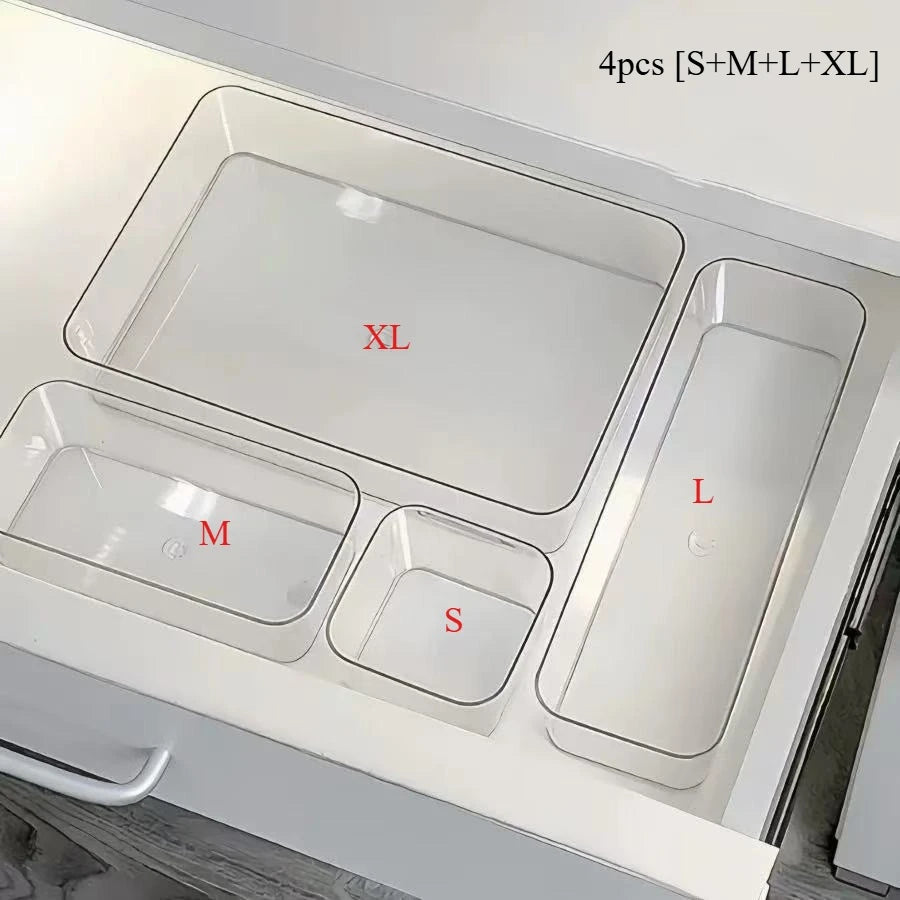 4/7pcs Drawer Compartment Storage Boxes Desk Cabinet Built-in Rectangular Box Stationery Pen Cosmetics Sundries Organizing Boxes
