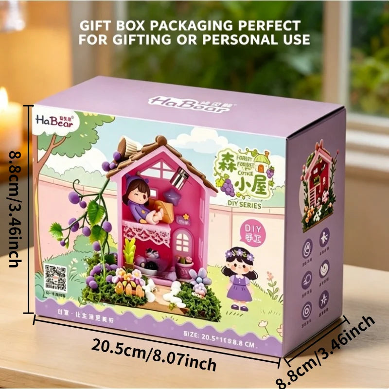 Kawaii Fairy House Craft Kit with LED Lights DIY Miniature Scene 3D Assembly Craft Model for Shelf Decor Christmas Birthday Gift