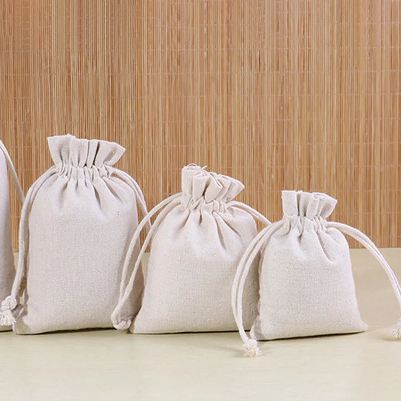 10/100 White Gift Bags, White Handmade Bags, Cotton and Linen Bags, Jewelry Display Packaging Warehouse, Customizable Logo