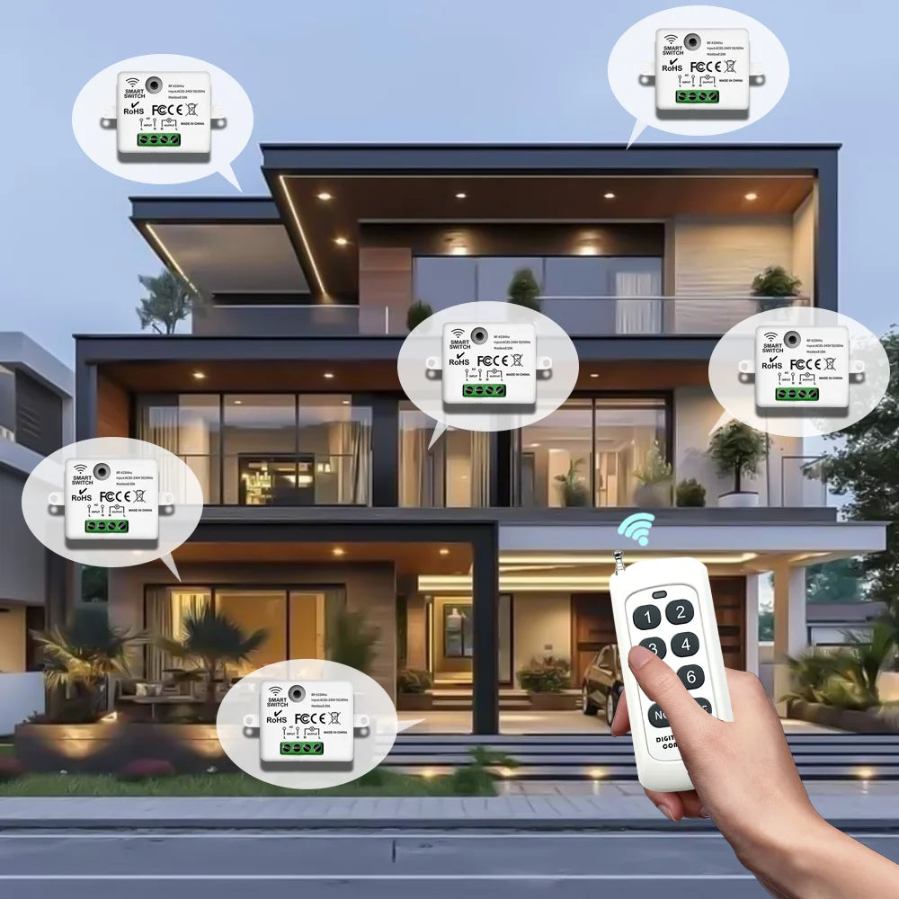 Mini Wireless Smart Light Switch with Remote Control 1000M Distance 433 Mhz RF Relay Receiver 220V Swi