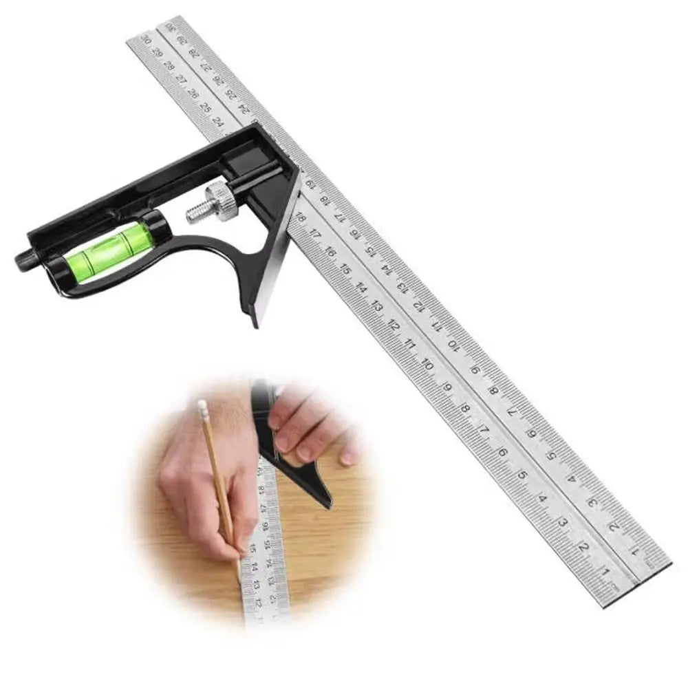 Stainless Steel Angle Square Measuring Tools Durable Adjustable Spirit Level 45/90 Degree Angle Precise Angle Ruler Woodworking