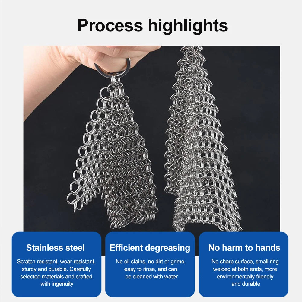 316 Stainless Steel Cast Iron Cleaner Chain Mail Scrubber Brush Pan Net Home Cookware Kitchen Tool Clean Kitchen Small Items
