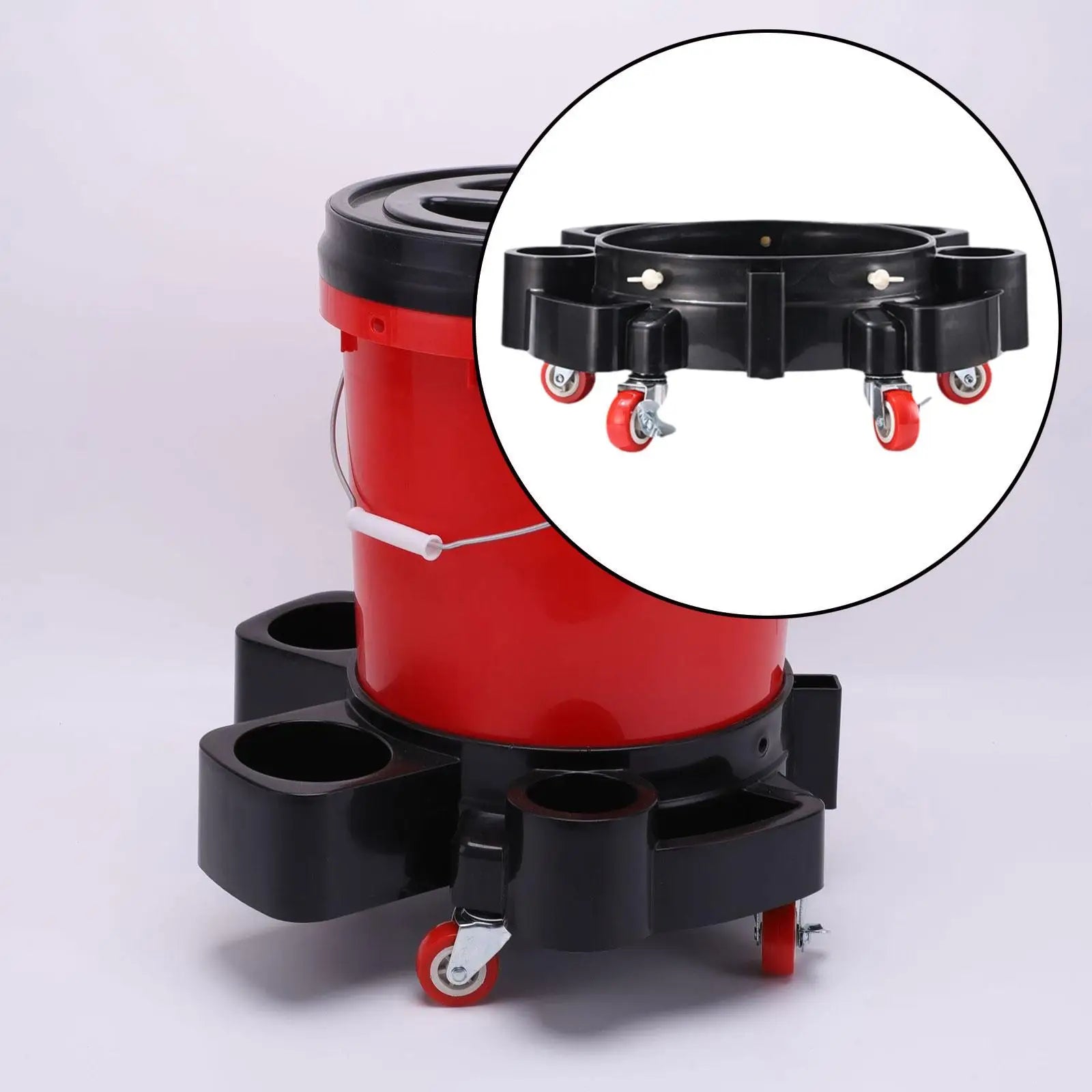Rolling Base Bucket Trolly Durable PP Five Wheel Car Wash Dolly Mobile Cleaning Storage for Garage and Shop