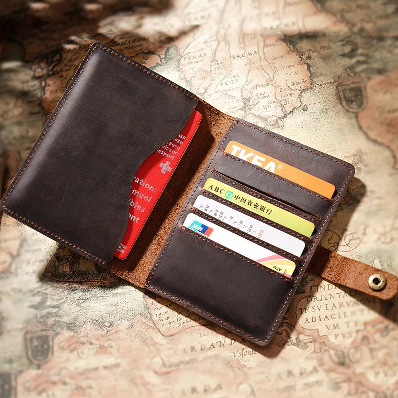 Crazy Horse Leather Passport Wallet – Retro Travel Organizer, RFID Blocking Multi-Function Ticket Purse for Men & Women