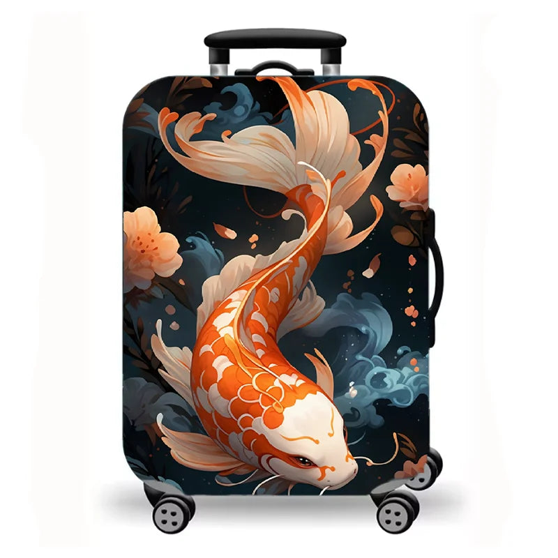 Luggage Cover, Ocean Animal Print Stretch Suitcase Protector for Travel, 5 Styles Koi Dolphin Cat Design