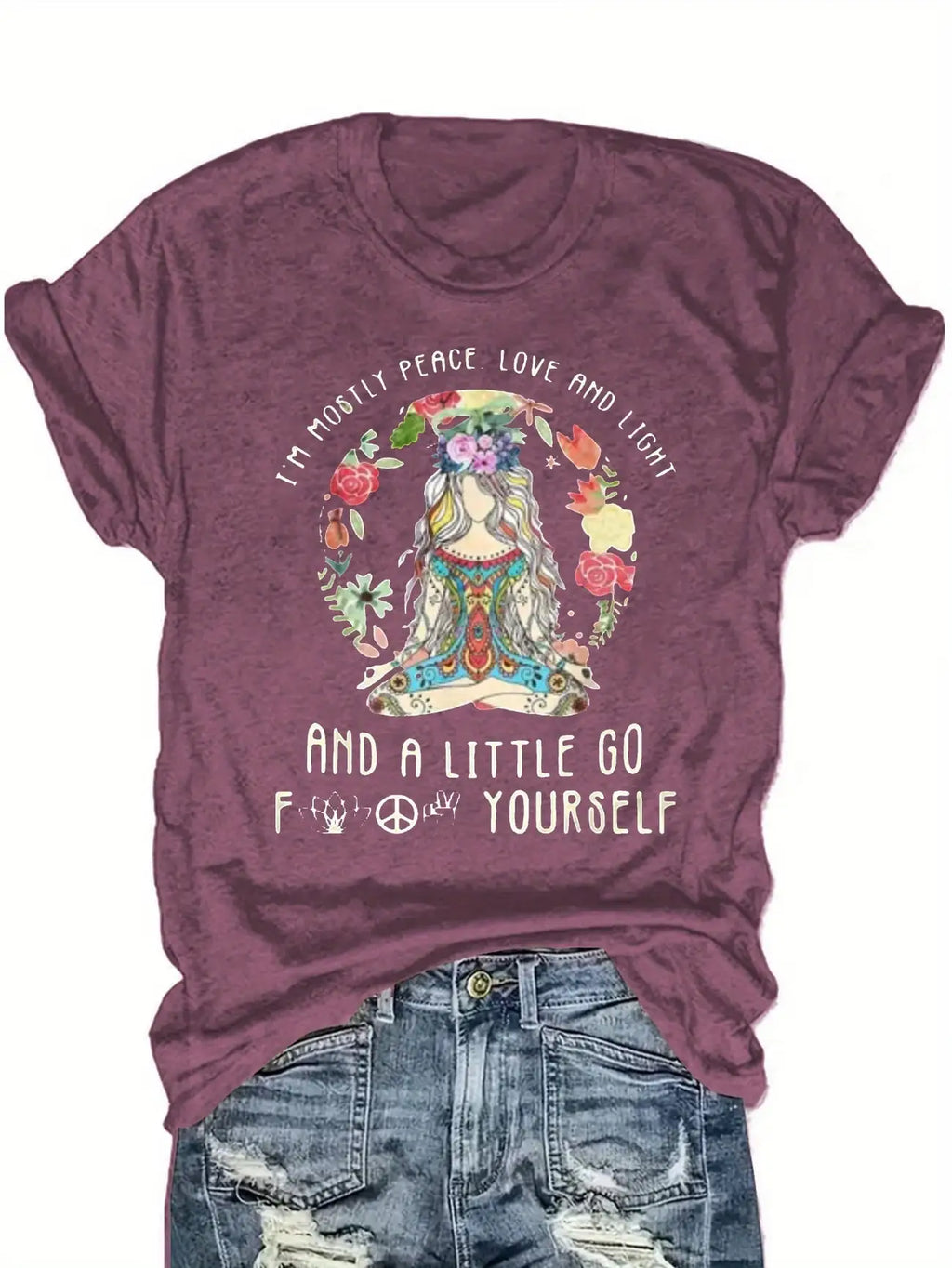 Plus Size Women's Short Sleeve T-Shirt Peace Love Light Go Yourself Everyday comfortable and versatile style summer outfits