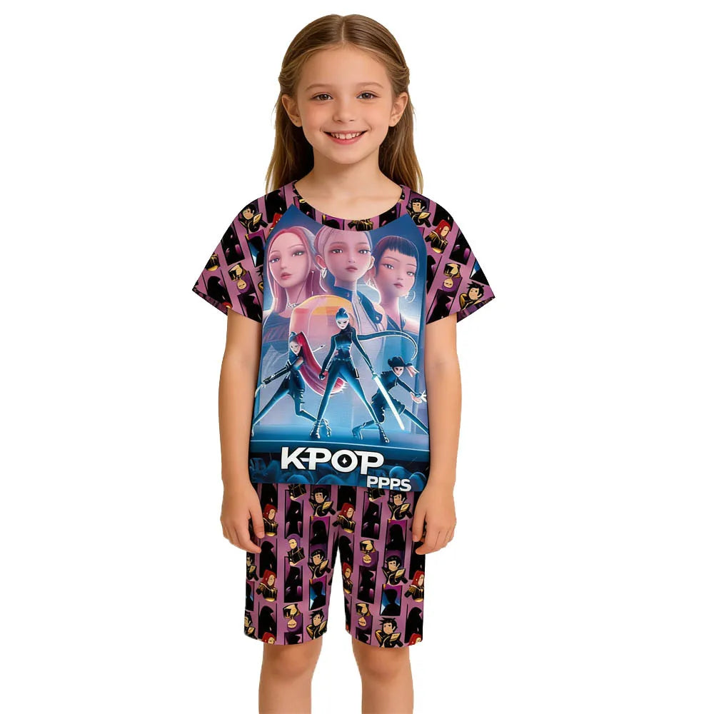 Children's Pajama Set, Short Sleeve, Girls' Clothing, 2-Piece Set, Children's Pajamas, Cute Boys' Pajamas, Ages 3-12