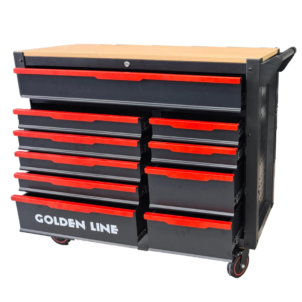 258pcs Heavy Duty Iron Toolbox Ten-Drawer Lockable Red Steel Wooden Top Customizable Tool Cart For Auto Repair Workshop OEM