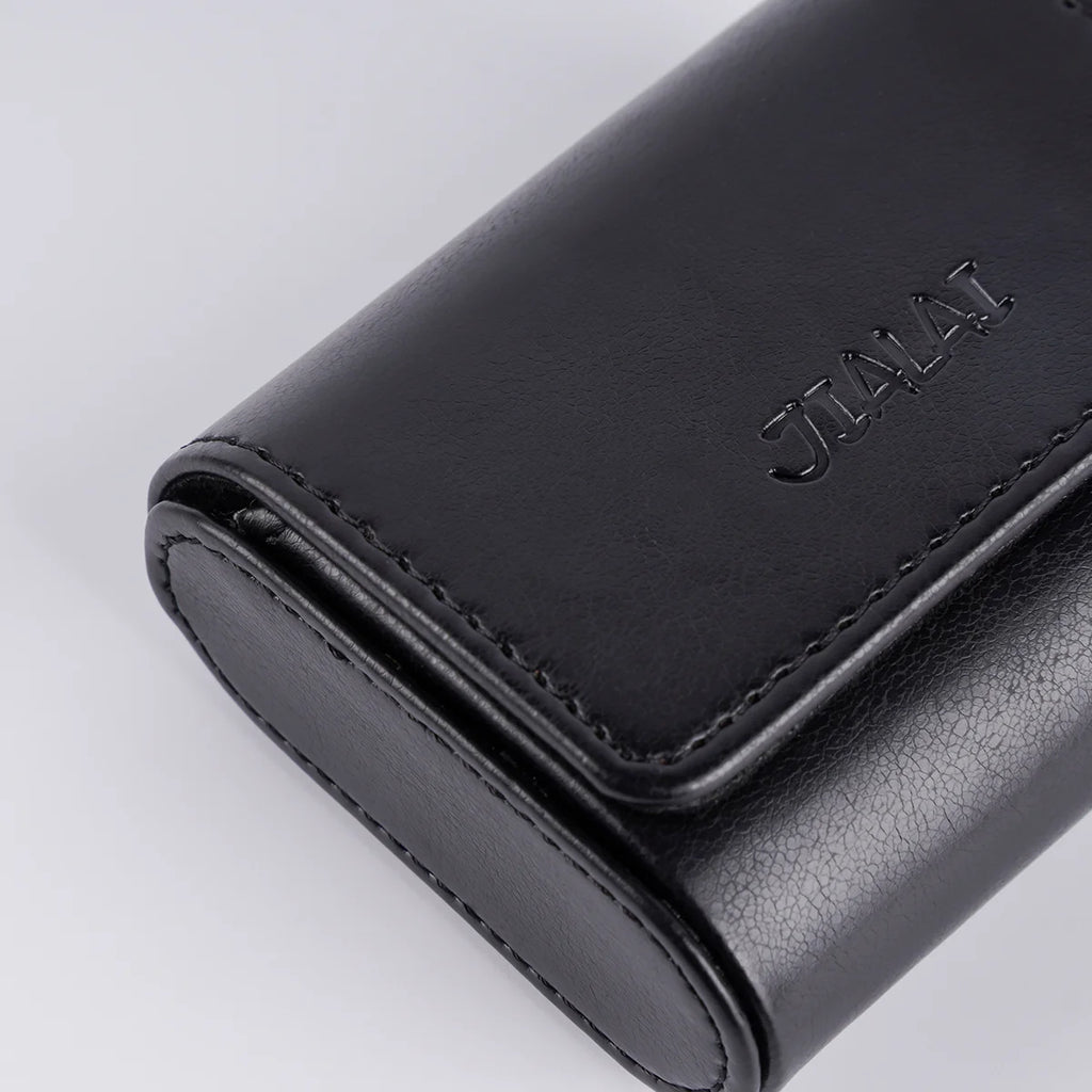 JIALAI High Grade Magnetic Earphone Storage Box Lining Flocking Compact Flip Cover for Wireless Earbuds, Black Textured PU Case