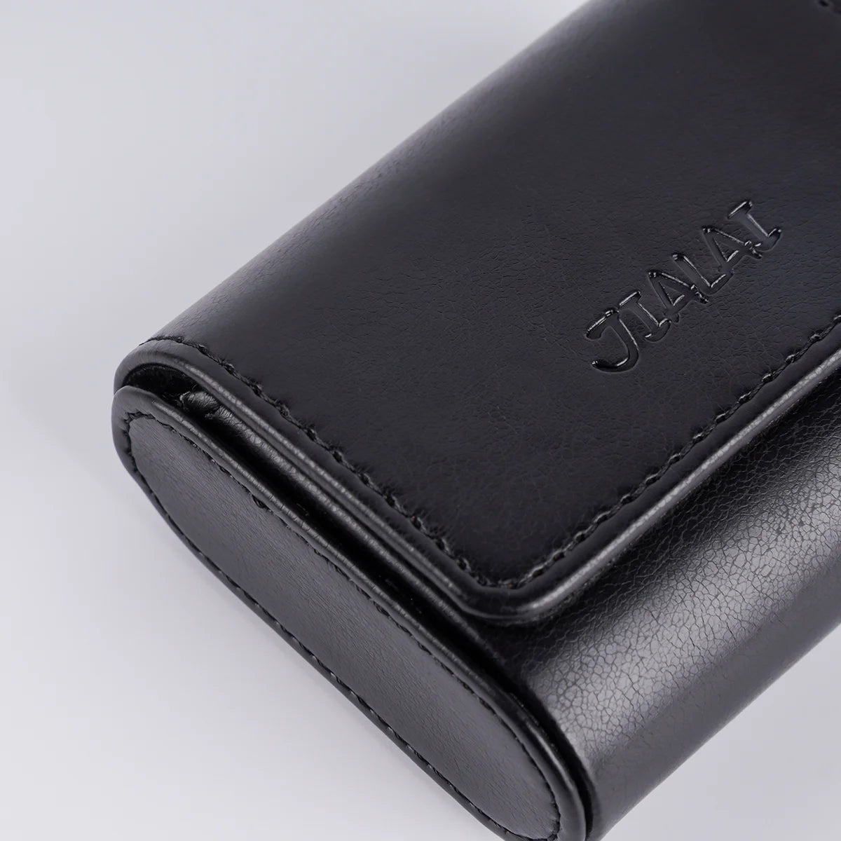 JIALAI High Grade Magnetic Earphone Storage Box Lining Flocking Compact Flip Cover for Wireless Earbuds, Black Textured PU Case