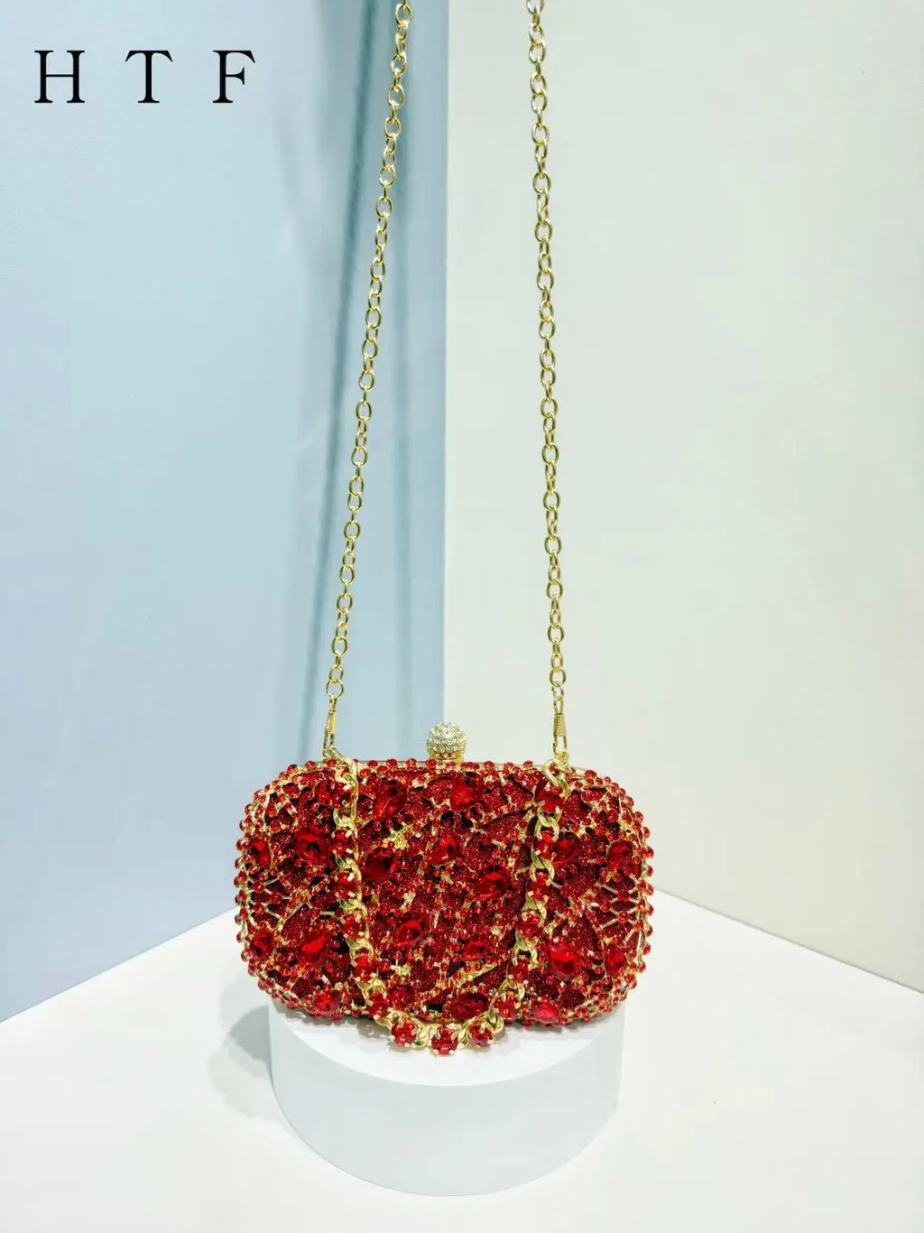 Women Red Crystal Evening Bags Lady Stone Handbag Bridal Diamond Clutch Purse Female Metal Minaudiere Wedding Party Clutches Bag