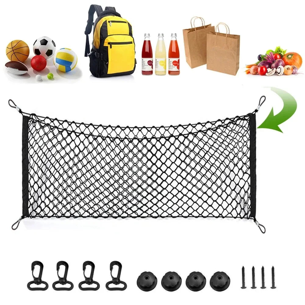 90x40 / 40x110 / 60x110 CM Car Trunk Rear Elastic Storage Cargo Luggage Nylon Mesh Net Holder With 4 Plastic Hooks Pockets