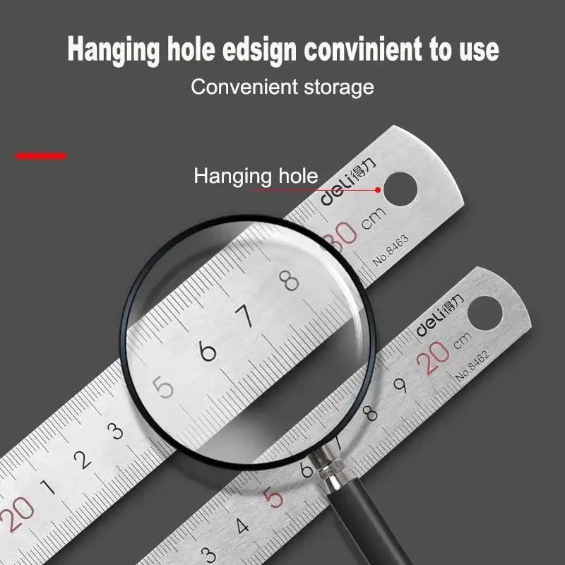 Deli 1Pc Stainless Steel Ruler 15/20/30/40/50cm Metal Straight Ruler for Home School Precision Measuring Drawing Tool Supplies