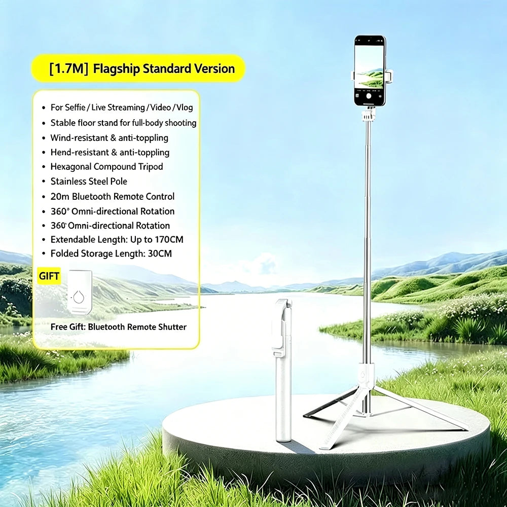 All In One Retractable Phone Selfie Stick Tripod With Bluetooth Remote Control Portable Cell Phone Holder For Live Streaming TIK