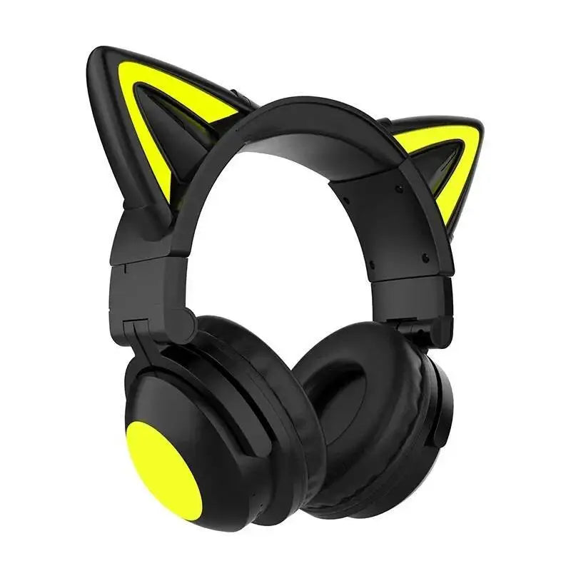 Head Mounted Cat Ear Glowing Bluetooth Earphones, High-definition Microphone, Foldable Storage, Compatible With Multiple Devices