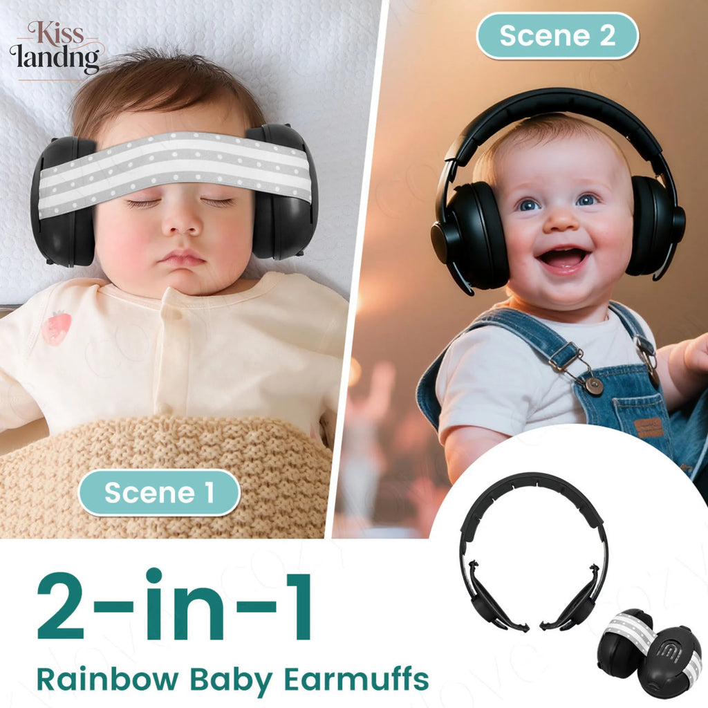 2-in-1 Adjustable Baby Kids Noise Cancelling Earmuffs, Dual Stage Convertible Infant Sound Proof Earmuffs for Newborn to Toddler