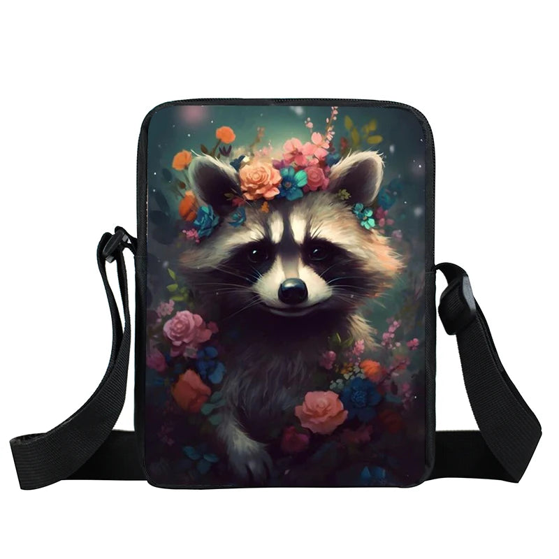Kawaii Animals Panda Raccoon Fox Owl Print Crossbody Bag Women Men Shoulder Bags Teenager Handbag For Travel Messenger Bags Gift