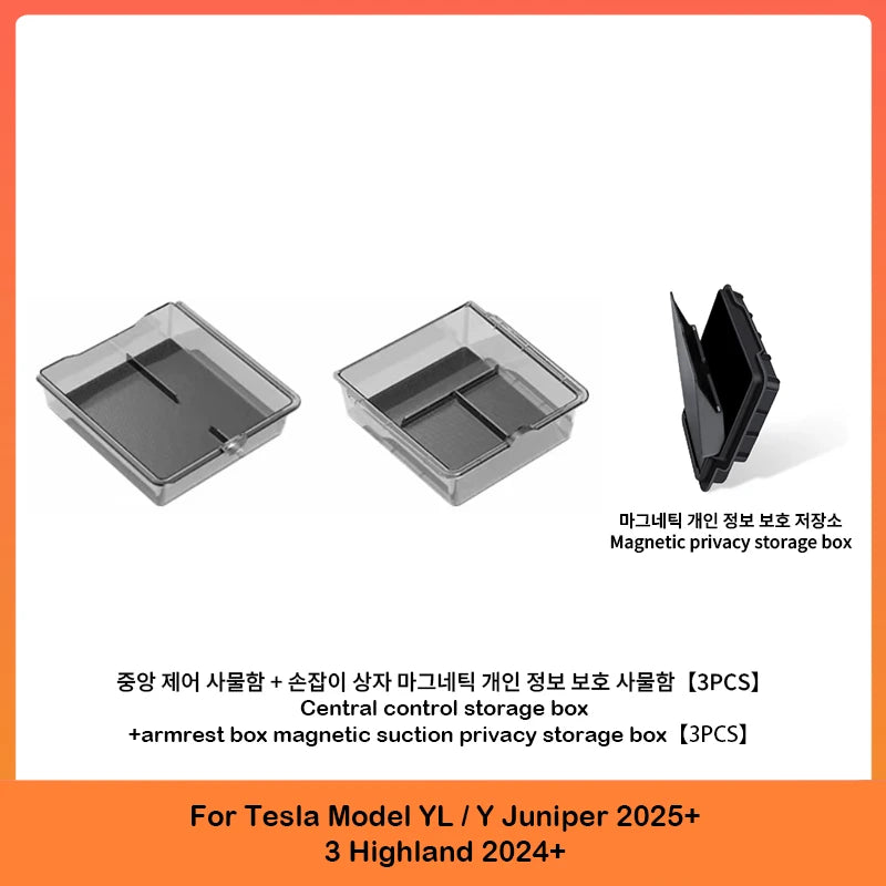 Center Console Upper Storage Box ABS Silicone Non-Slip Front Rear Armrest For Tesla Model 3 Model Y Juniper YL Car Supplies