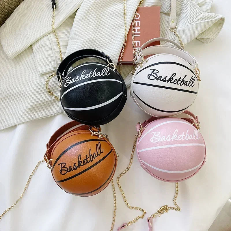 Personality Female Leather Pink Basketball Bag Ball Purses for Teenagers Women Shoulder Bags Crossbody Chain Hand Bags