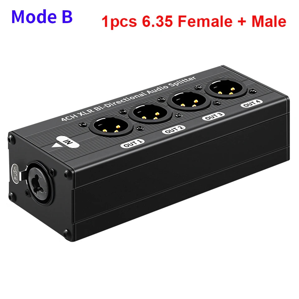 HTA004P-1X4 XLR Balanced Audio Splitter Box 6.5 XLR 1 In 4 Out Bidirectional Signal Splitter Audio Signal Splitter Box