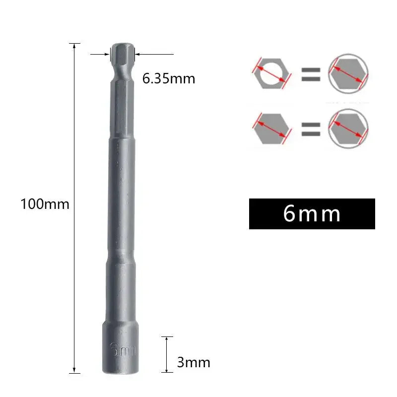 Magnetic Impact Nut Screwdrive Socket Set Metric Grade Nut  Driver Drill Bit Set 6.35mm Hex Shank 100mm Drill Bits Adapter Tools