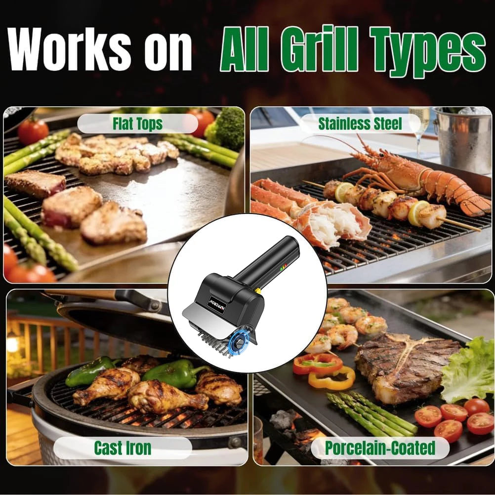 Hippcron Electric Barbecue Grill Cleaning Brush 1100 RPM -304 Stainless Steel for Backyard BBQs Camping Trips Cleaning Tool
