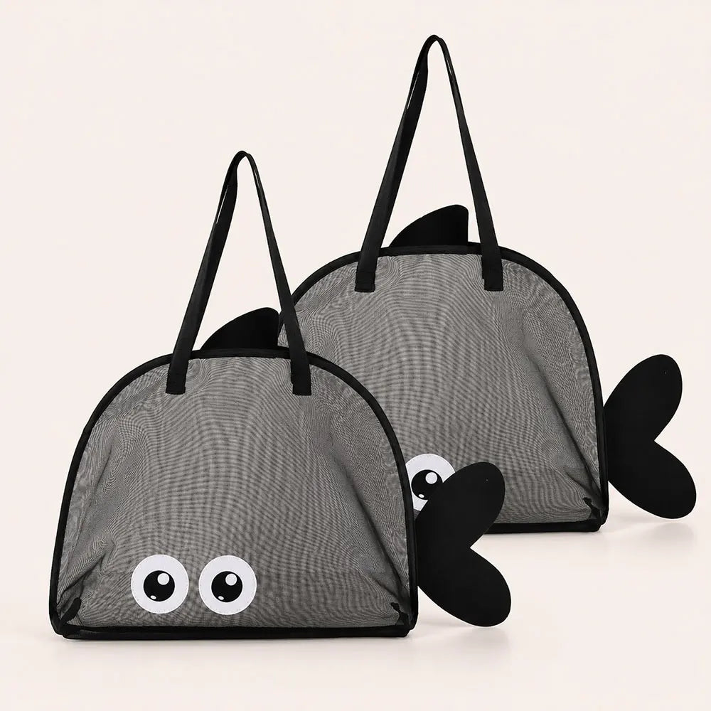 Cartoon Mesh Beach Bag Large Capacity Foldable Sand Toy Storage Tote Bag Lightweight Swim Pool Bag for Beach Travel Camping