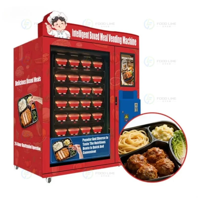 21.5 Inch Touch Screen Fridge Lunch Box Vending Machine with Bill/Coin/Credit/QR Code Payment 150-200 Pcs Capacity Customized