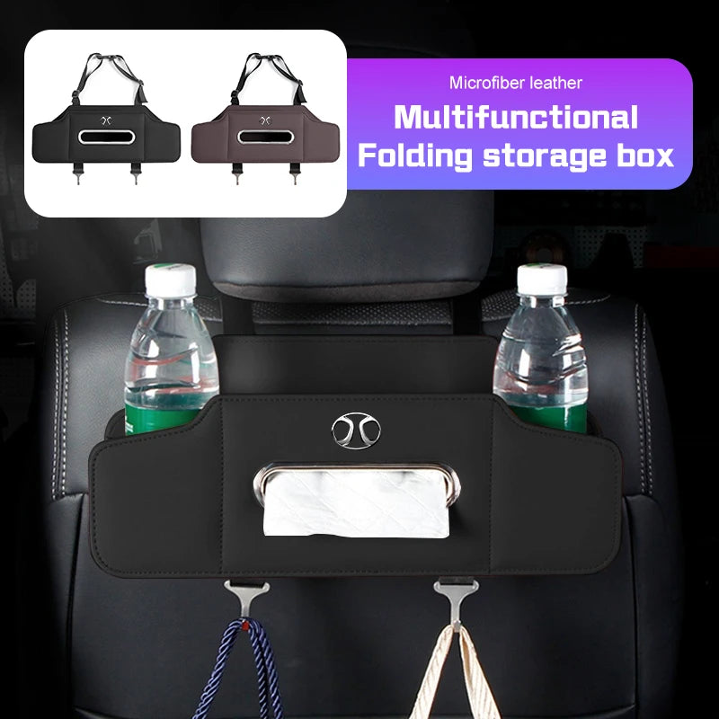 For BAIC X7 X35 X55 X65 X75 Beijing BJ20 EV5 BJ40 BJ80 D60 Car Seat Storage Box with Hook Leather Tissue Bag Drinks Cup Holder