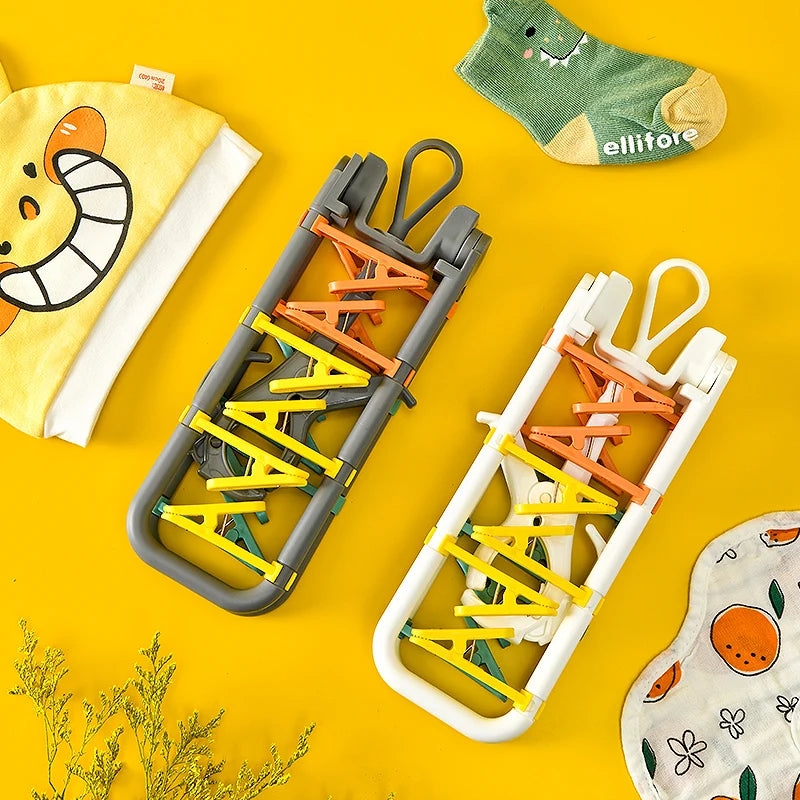 Portable Travel Laundry Drying Rack Plastic Foldable Clothesline Multi-clamp Socks Underwear Drying Rack Compact Storage Orga...