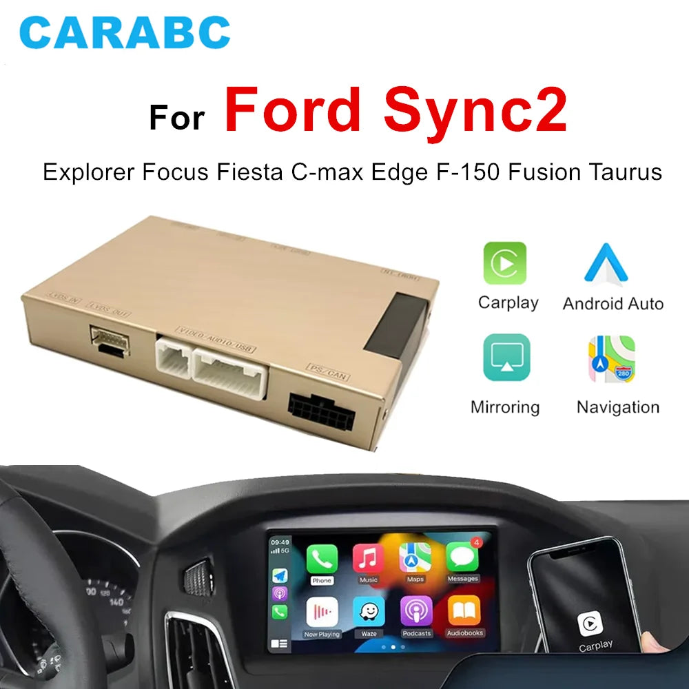 CARABC For Ford Sync2 System Wireless Carplay Android Auto For Explorer Focus Fiesta C-max Edge F-150 Fusion Taurus Decoder Box