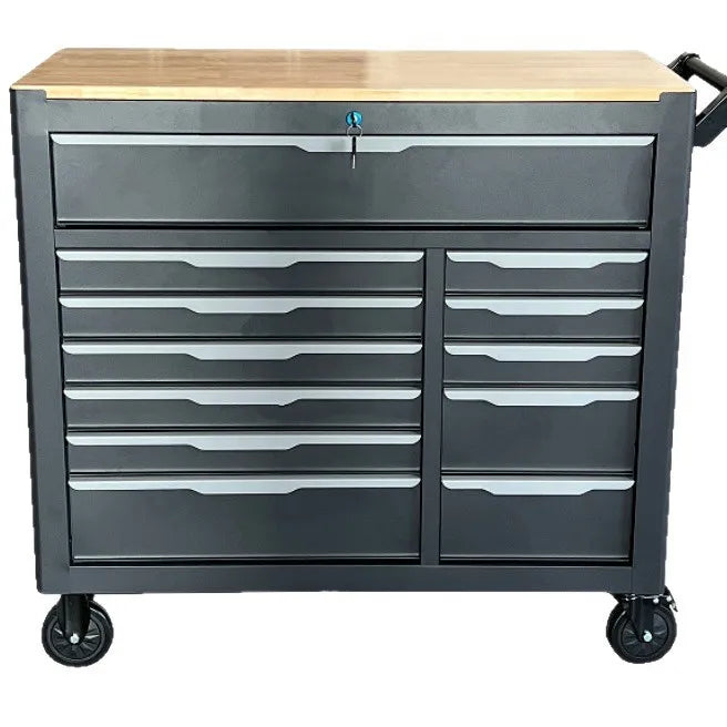 Grade Tool Cabinet Trolley with Lock, Solid Wood Countertop 12 Drawers Multi-compartment Storage Auto Repair Hardware Cabinet