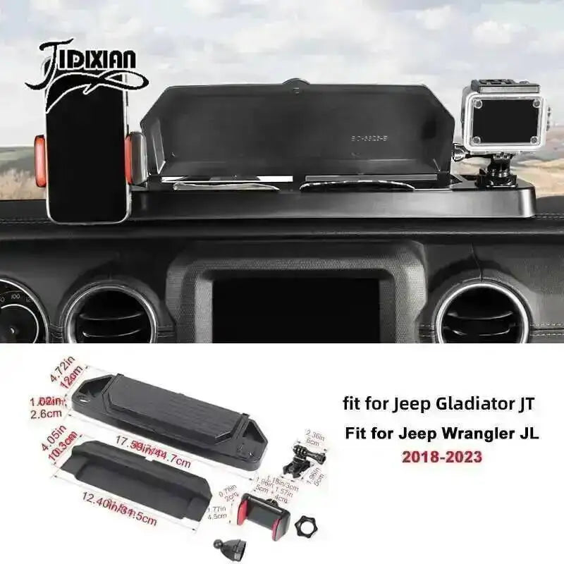 JIDIXIAN for Jeep Wrangler JL 4Xe for Gladiator JT 2018 2019 2020 2021 2022 2023 2024 2025 Dashboard Phone Holder Storage Box