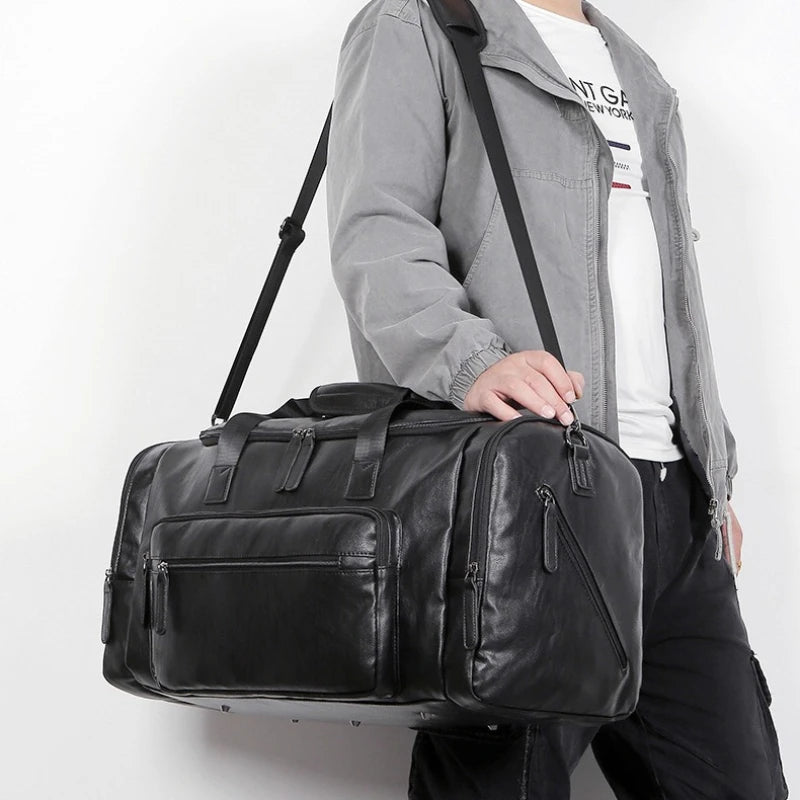 Large Men's Travel Tote Soft Leather Business Trip Holiday Handbag PU Shoulder Black Brown Bag Man Carry ON Luggage Pack Bags