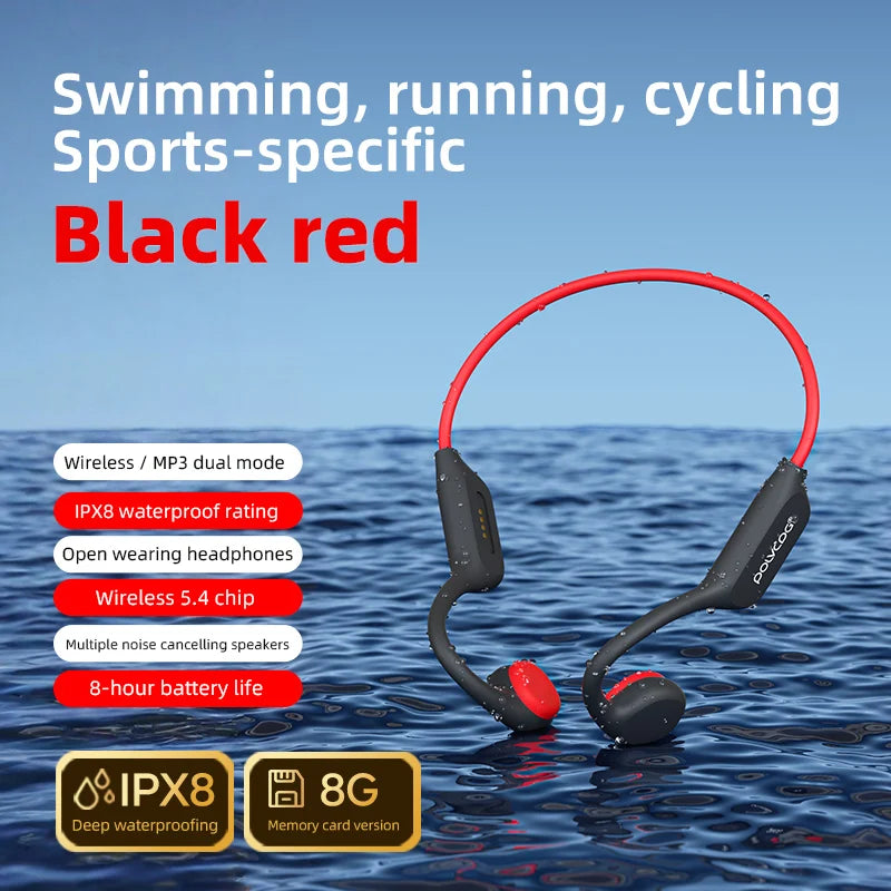 POLVCDG X7 Bone Conduction Headset IPX8 Open Headset Bluetooth 5.3 Swimming with Microphone Waterproof 32GB Memory MP3 2024 New