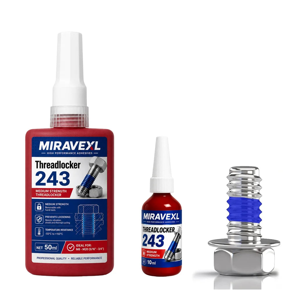 MIRAVEXL Threadlocker 243 Medium Strength Screw Glue Anaerobic Adhesive for Bolts NutsThreads Removable Anti Loose 10ml 50mlKit
