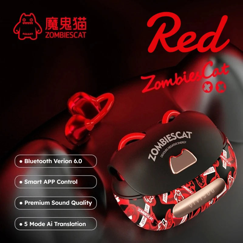 Zombies Cat B23 Graffiti OWS Ear Clip Headphone Bluetooth 6.0 Real Time Ai Translation Earphones TWS Wireless Earbuds with APP