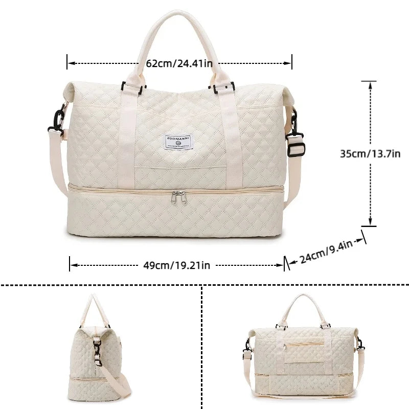 Lightweight Rhombic Lattice Travel Duffels Bag Large Capacity Sports Fitness Storage Bag Portable Weekender Overnight Bag