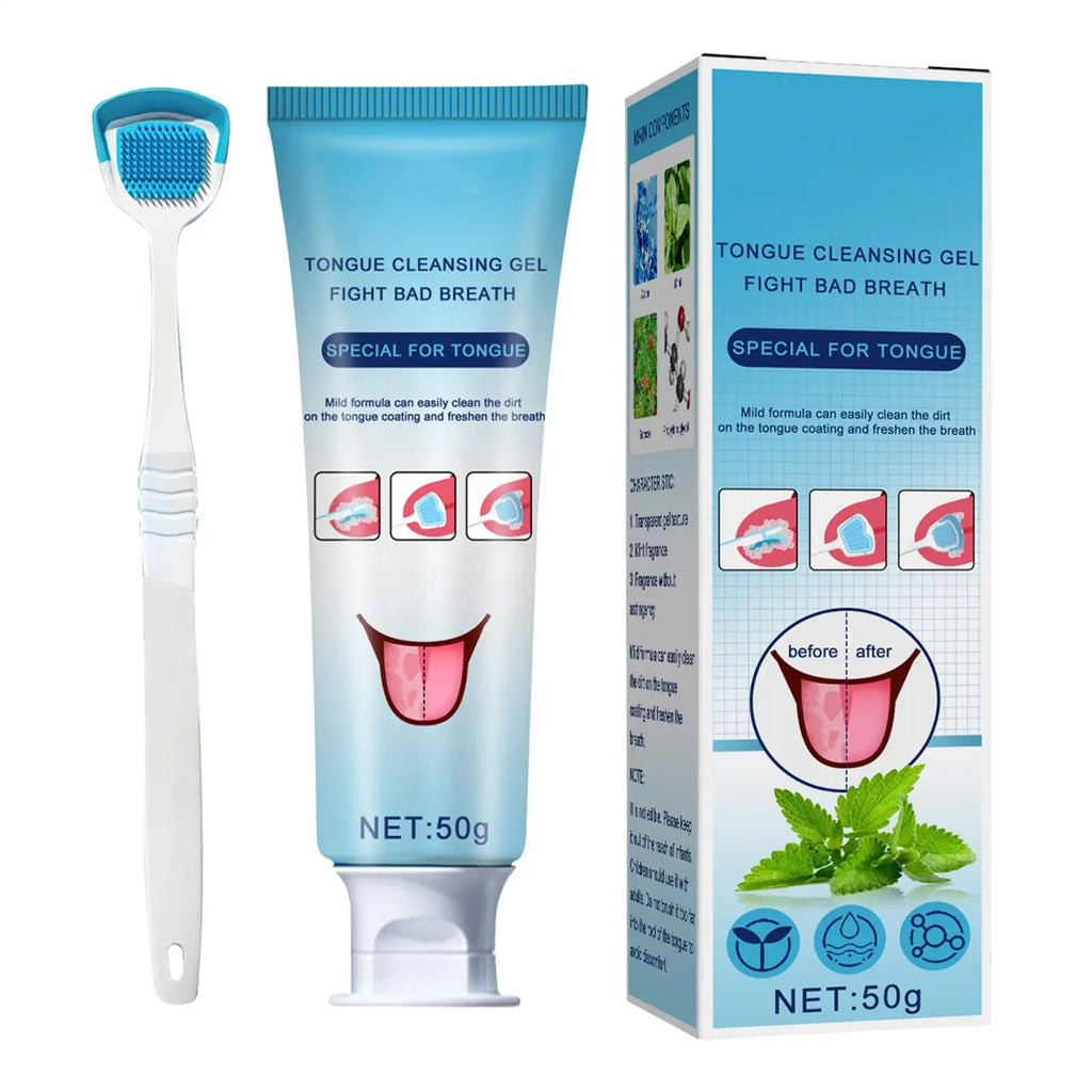 Tongue Cleaning Gel Set Effective Tongue Cleaner Gel Orals Cleaner Set Mint Tongue Scraper & Scrubber Effective Mouth Odor