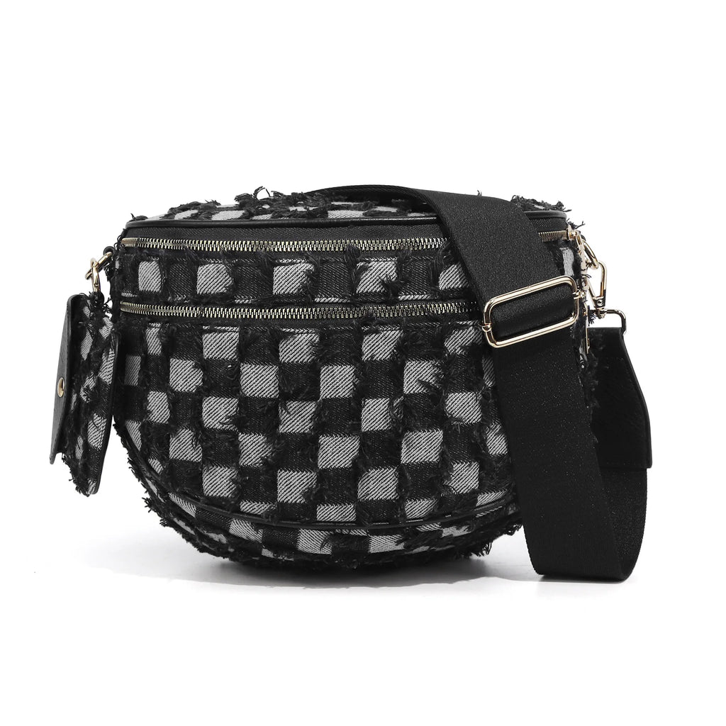 New checkered crossbody bag, shoulder bag, large-capacity shell bag