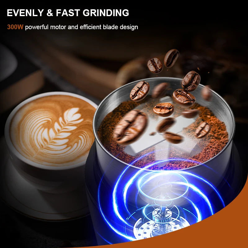 Professional Coffee Grinder with Removable Stainless Steel Cup Coffee Bean Grinder for Spices Herb Grain Mill for Kitchen 300W