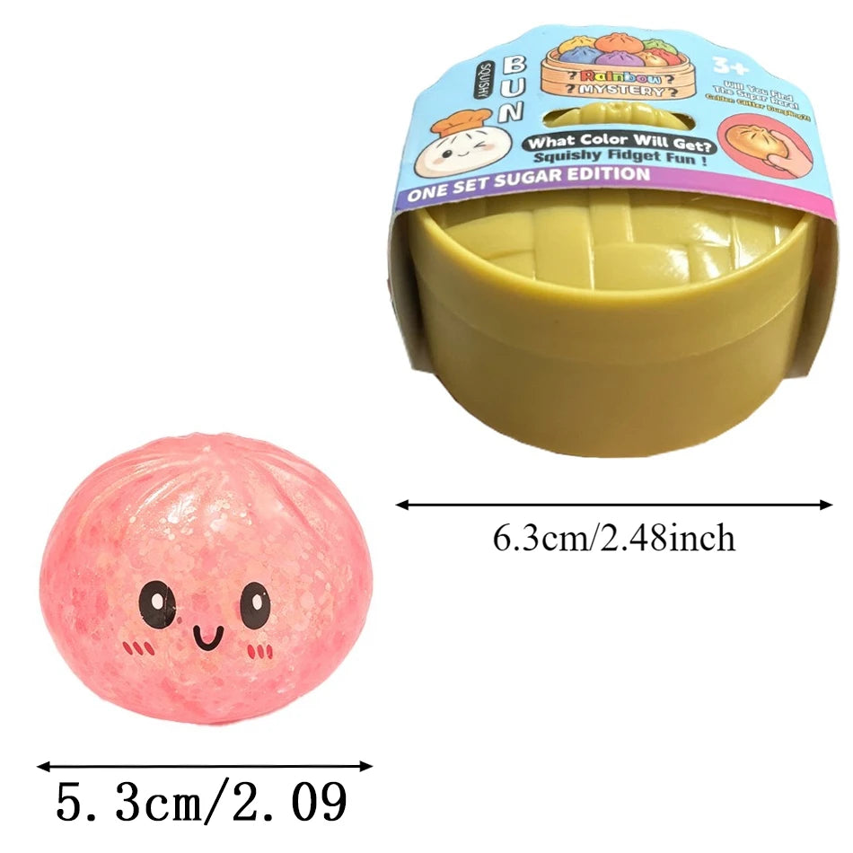 Glitter Dumpling Squishy with Box Dumplings Sensory Steamer Soft TPR Dough Ball for Decompression Fidget Toy Stress Relief Gift